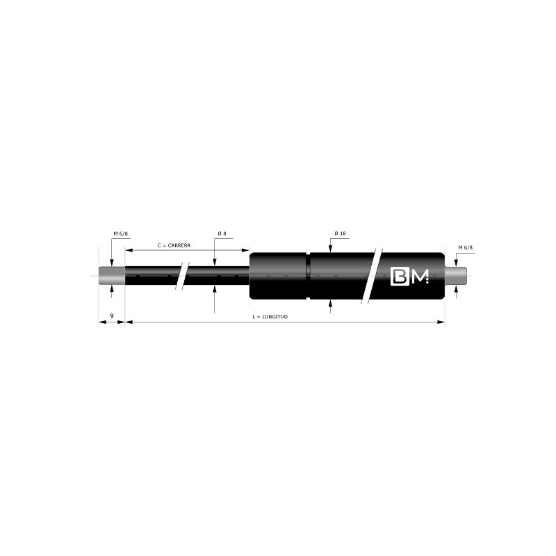 Muelle de gas con terminales soldados 8-18 (L545 - C250 - 100N)