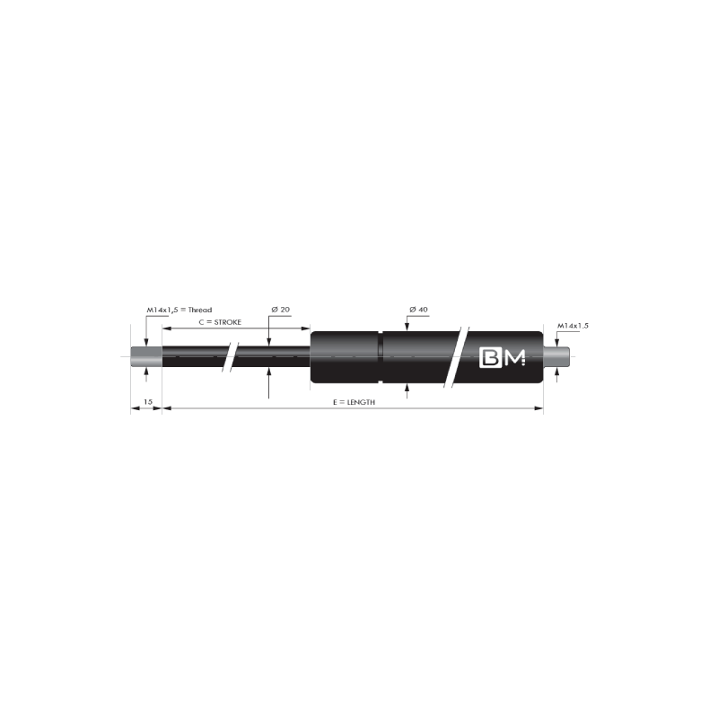 Muelles de gas con extremos roscados 20-40 (L316 - C100 - 300N)